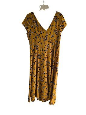 Blues & Greys Women's Floral Mustard Yellow Dress Size L Rayon V-Neckline